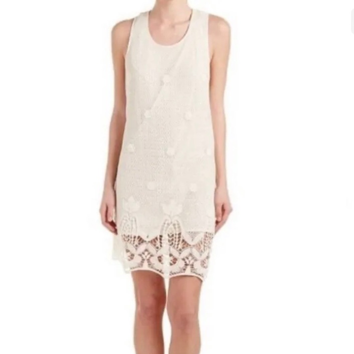 Maje Ecru Rue Crochet Lace Cotton Racerback Shift Dress Sleeveless Size 1